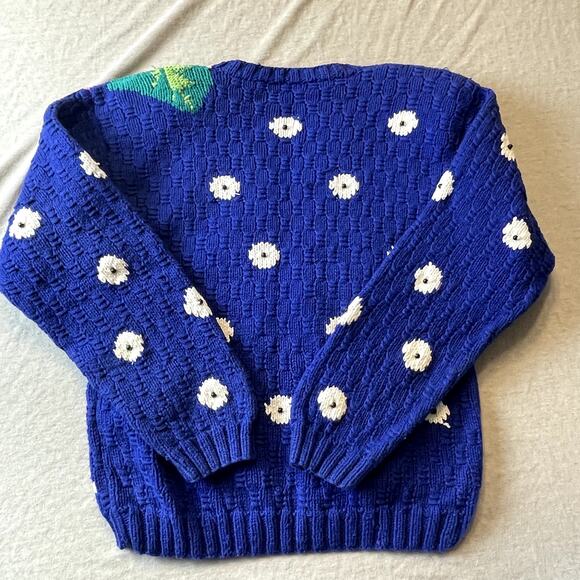 Marisa Christina Hand Knitted Floral Polka Dotted Kitschy Flower Sweater S - Picture 2 of 9